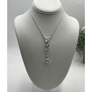 Givenchy Vintage Silver Tone Sparkling Rhinestone Faux‎ Pearl Y Drop Necklace